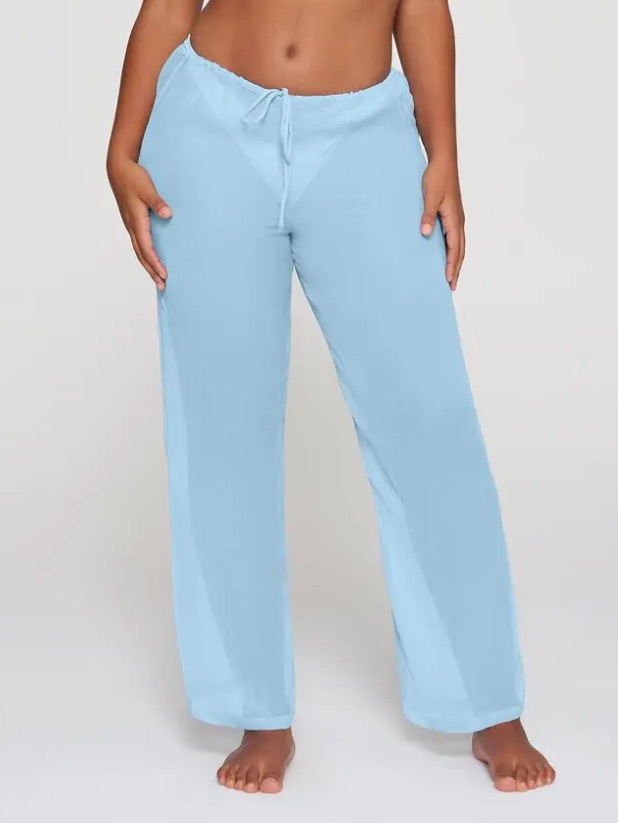 Rare Skims Silk Chiffon Cover Up Drawstring Pants In Iris Blue